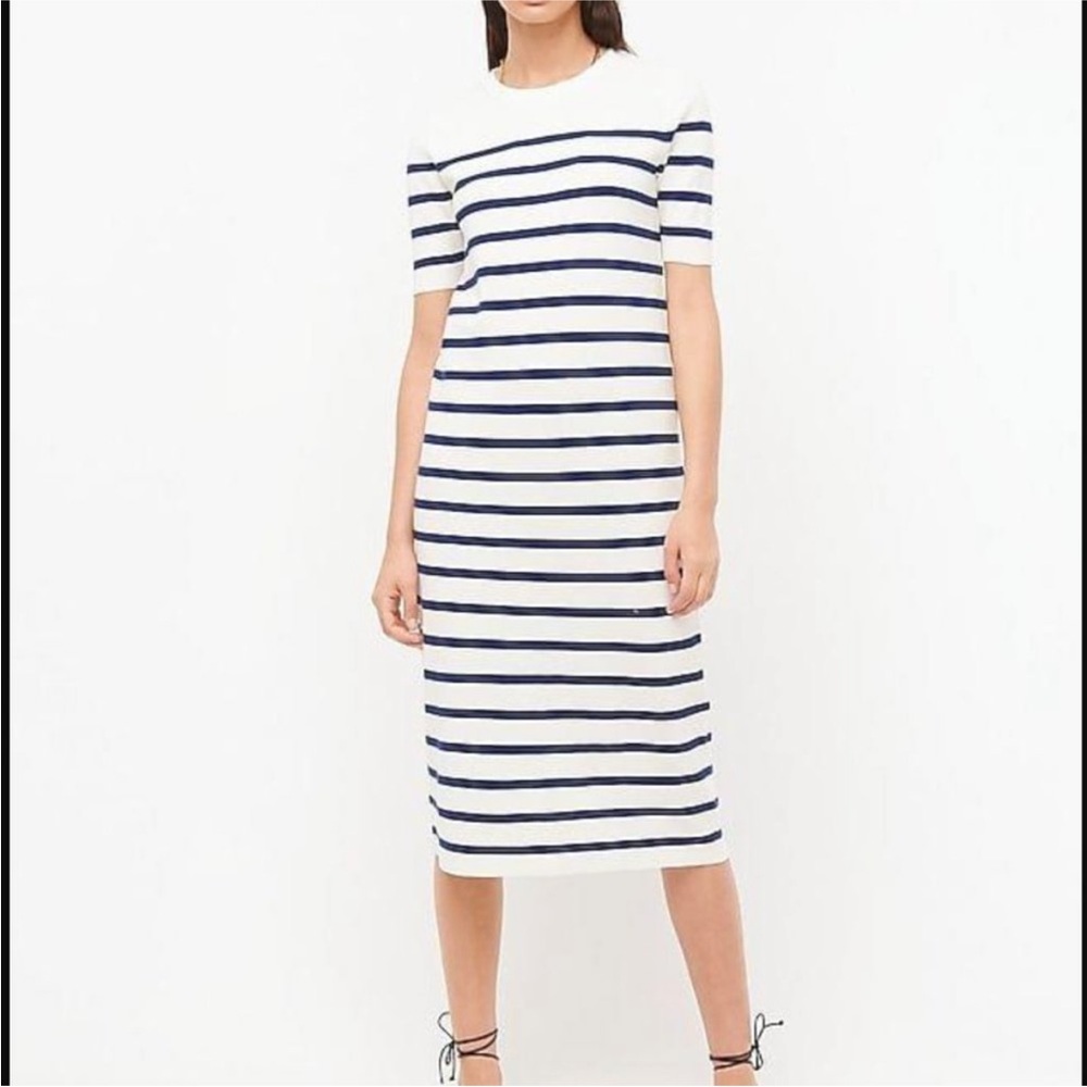 NWOT J. Crew Navy and White Margot Striped Midi Dress